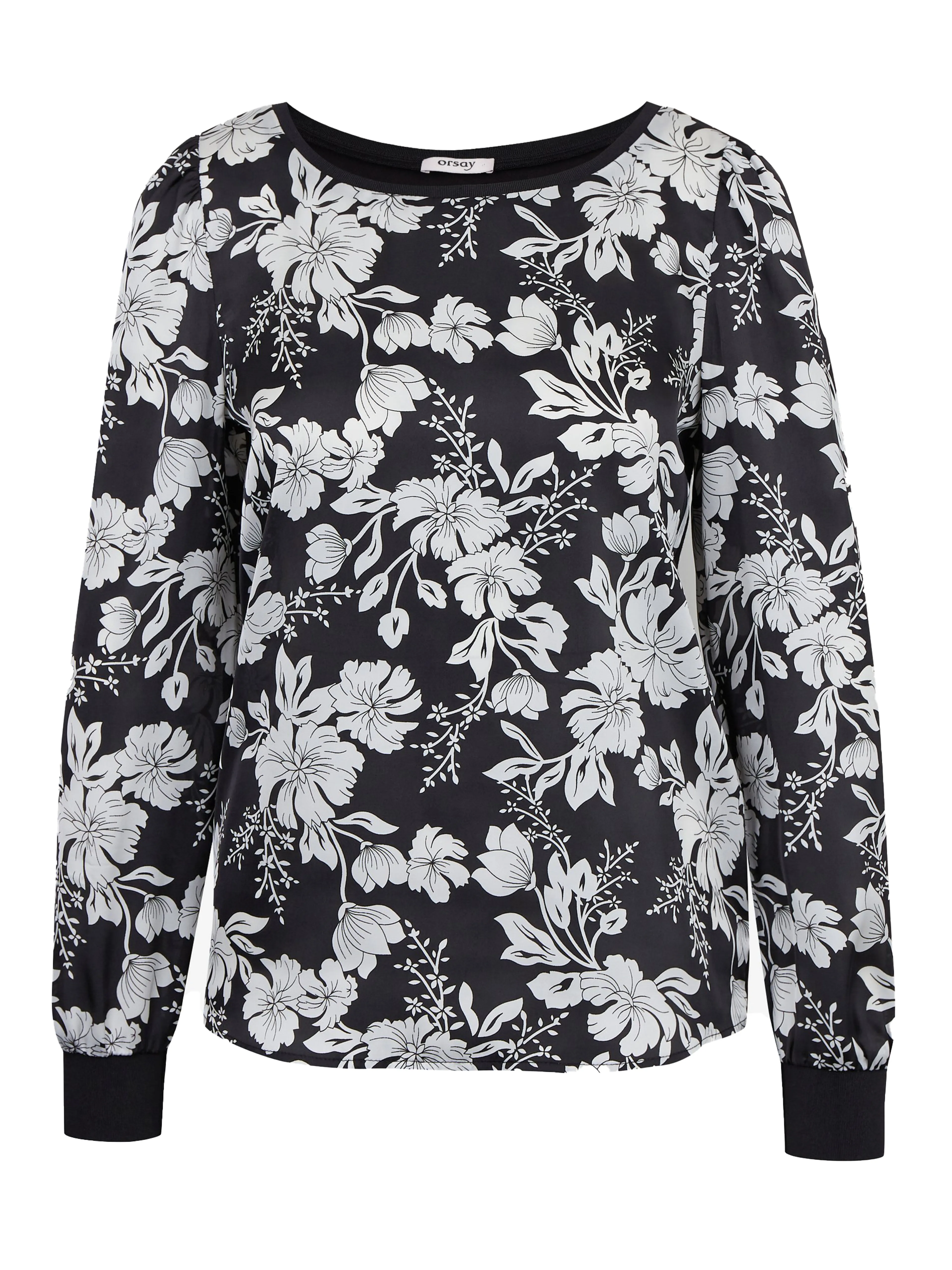 Weiße und schwarze Damenbluse mit Blumenmuster ORSAY