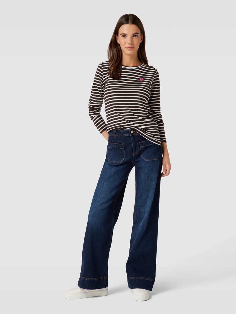 Longsleeve mit Motiv-Stitching Modell 'Liddy' in mittelbraun