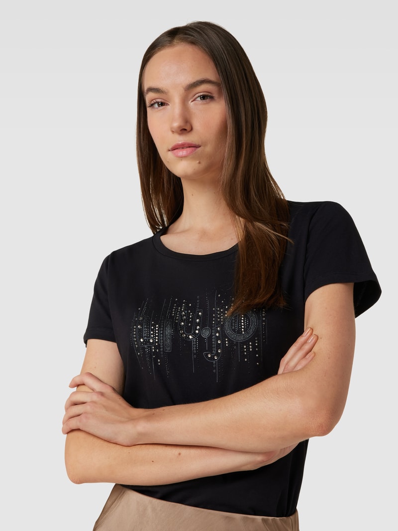 T-Shirt mit Ziersteinbesatz in black
