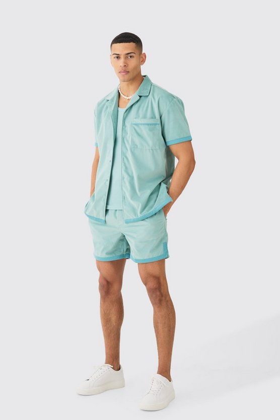 Oversize Wildleder-Hemd und Shorts