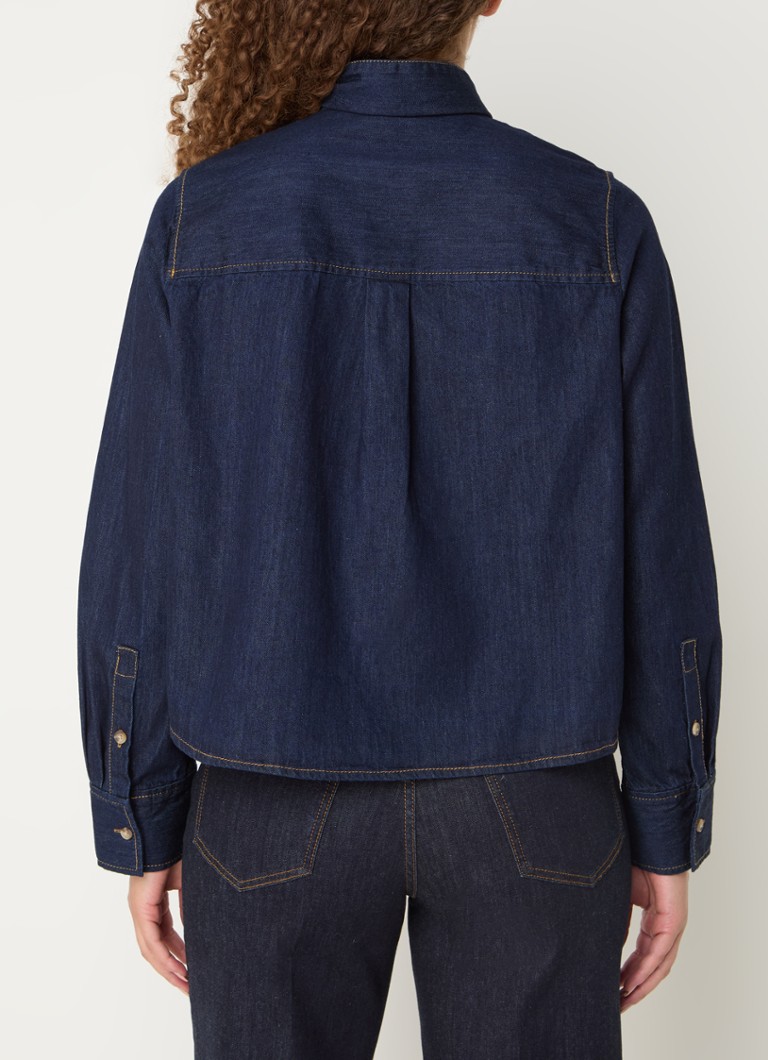 OPUS Farilla chambray blouse with detachable shawl collar