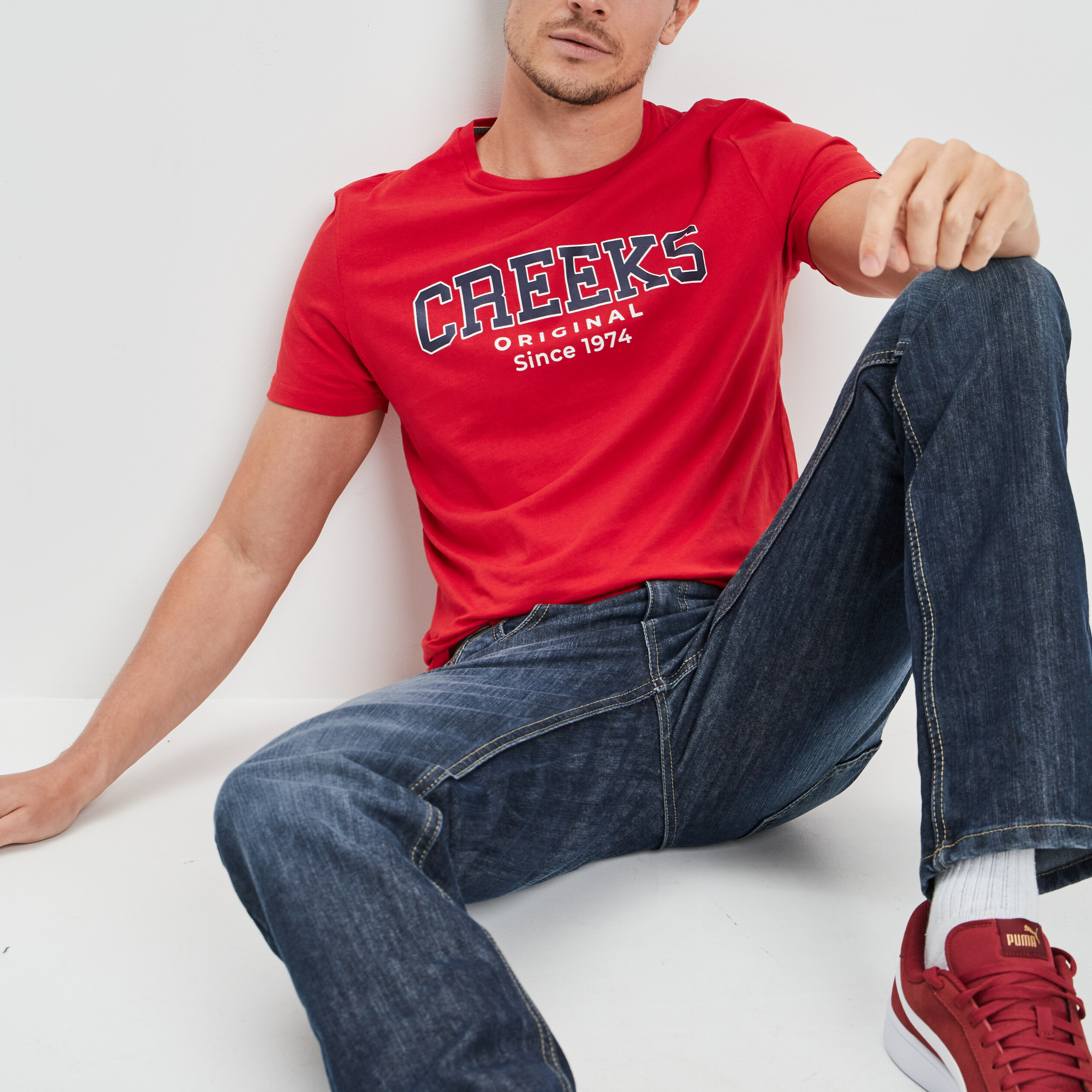T-shirt manches courtes Creeks rouge homme | La Halle