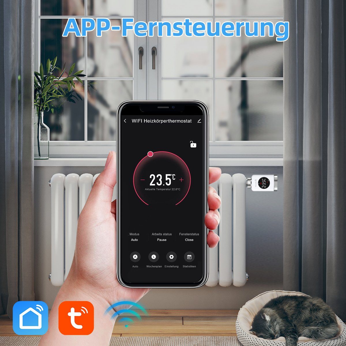 Salcar Heizkörperthermostat Heizkörperthermostat TRV801W Thermostat Heizung Smart LCD WiFi, Thermostat kompatibel mit Amazon Alexa & Google Assistant