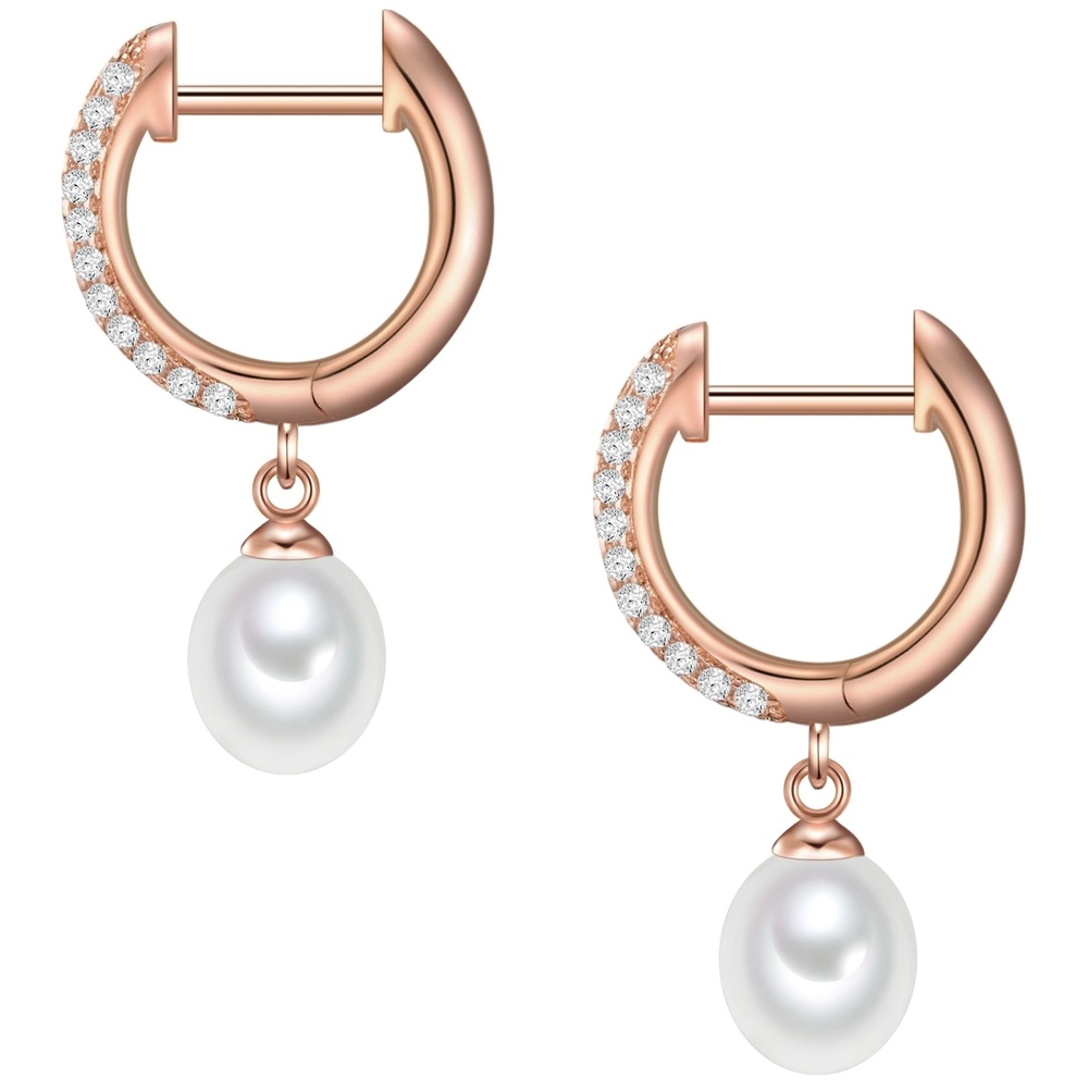 Valero Pearls Créoles en argent Argent sterling Oxyde de zirconium (CZ) Perle de culture d'eau  Boucles d'oreilles