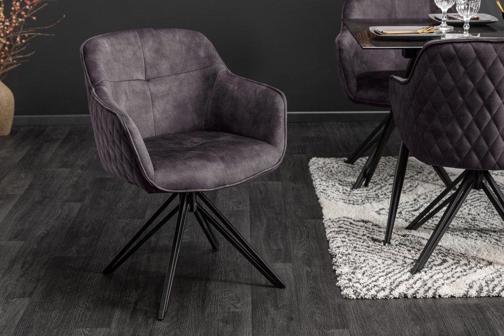 riess-ambiente Polsterstuhl EUPHORIA dunkelgrau / schwarz (Einzelartikel, 1 St), Esszimmer · Samt · Metall · mit Armlehne · 180° drehbar · Retro