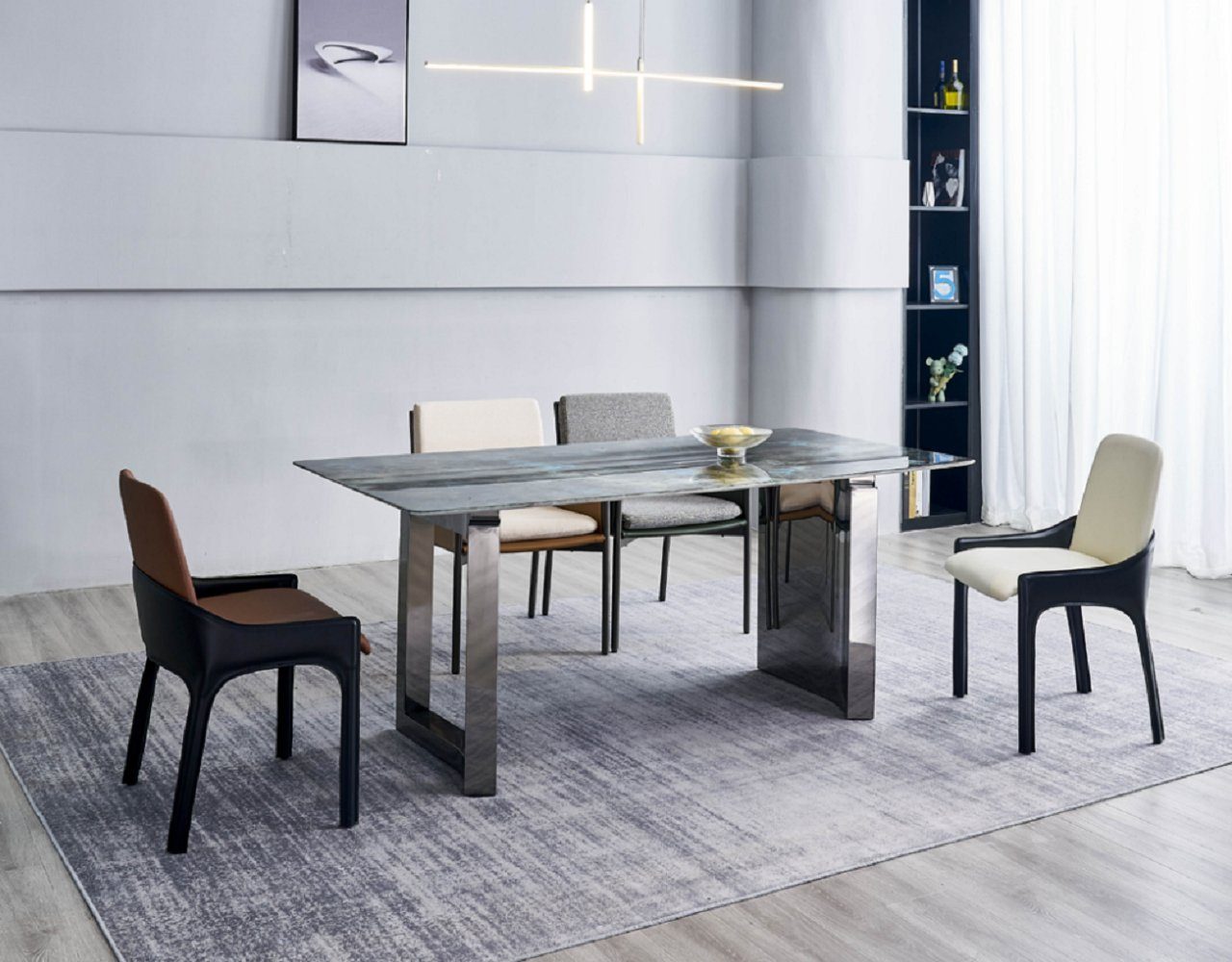 JVmoebel Esszimmer-Set Esszimmer Designer Set 6x Stühle Esszimmergarnitur Essgruppe 7tlg Set, (7-St., 1x Esstisch + 6x Stühle), Made in Europa