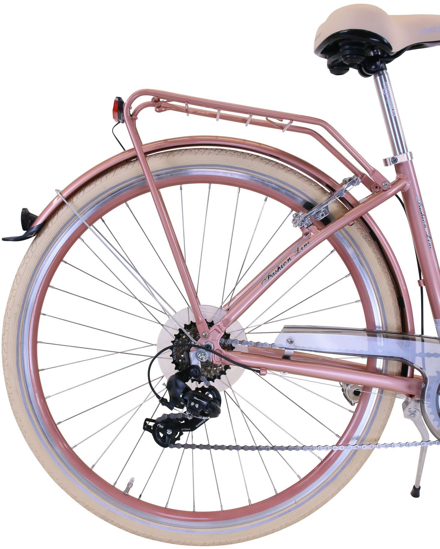 FASHION LINE Cityrad, 6 Gang Shimano TOURNEY TY 300 Schaltwerk, Kettenschaltung, mit Korb im Rattan-Look