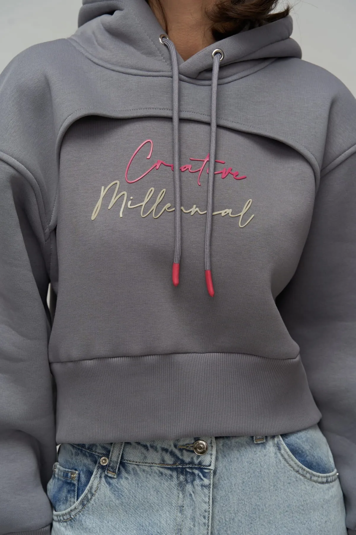 MAİ COLLECTİON  Kreatives Duman Crop Sweatshirt