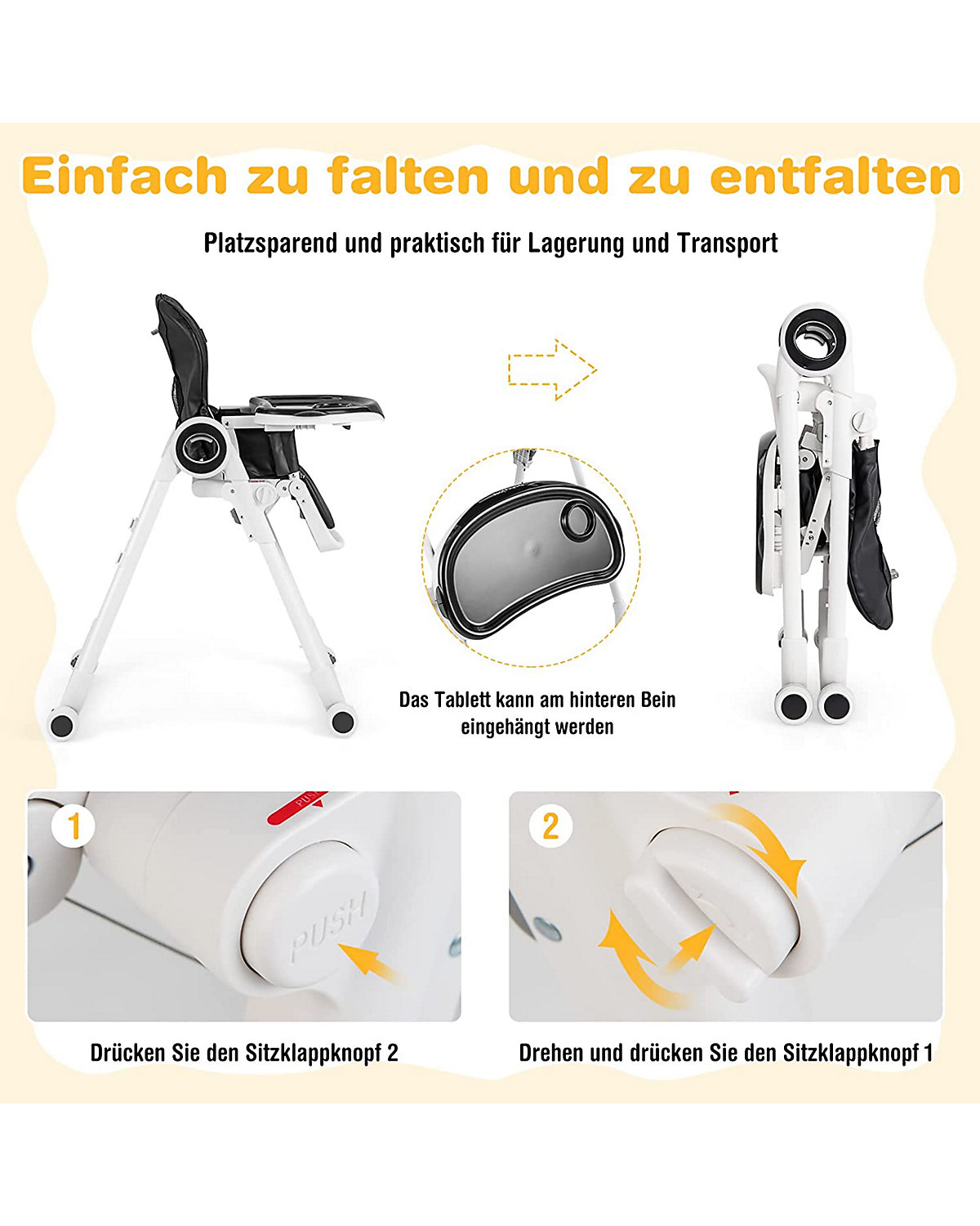 Hochstuhl Schnelle Montage & Faltbar verstellbar