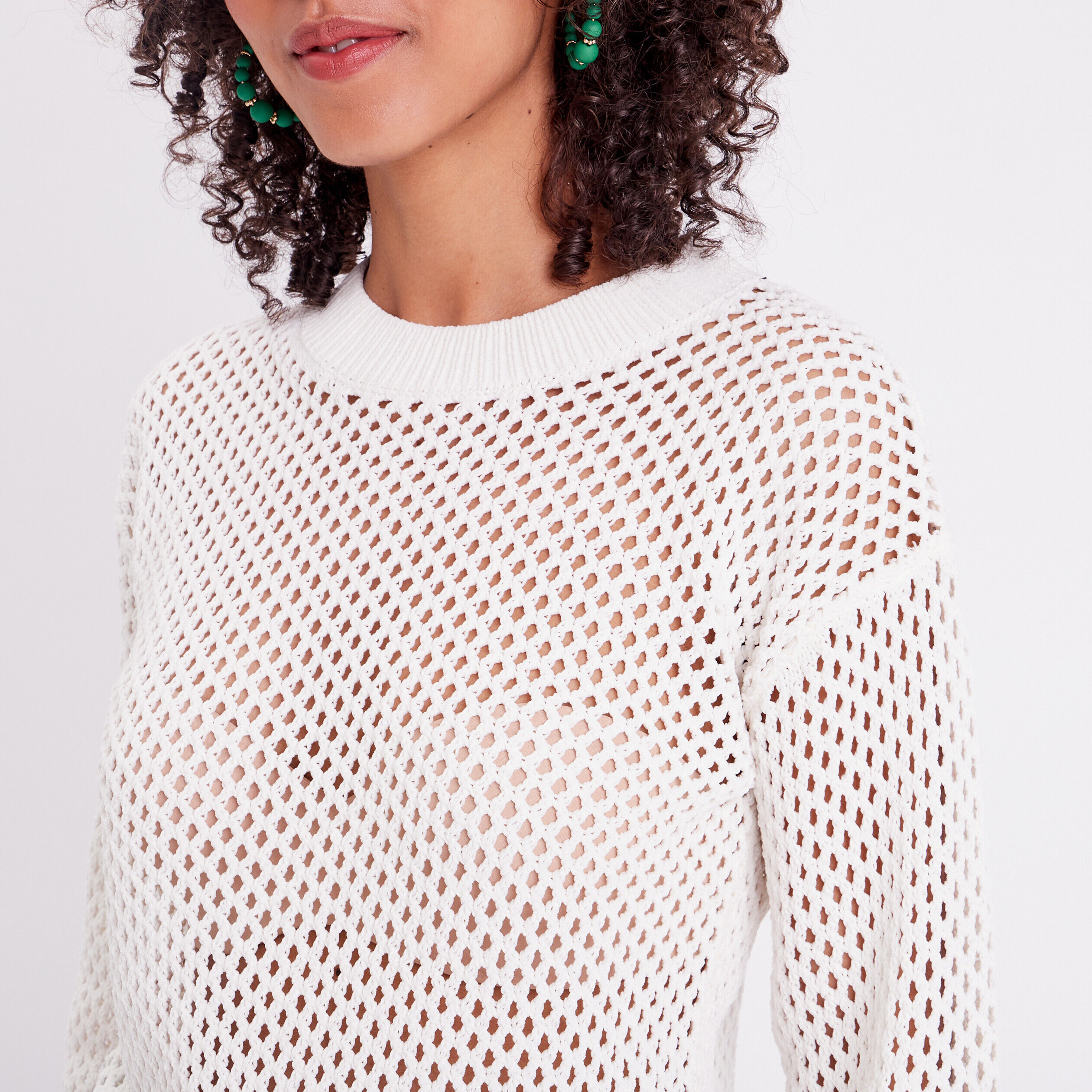 Pull ajouré col rond ecru femme | Cache Cache