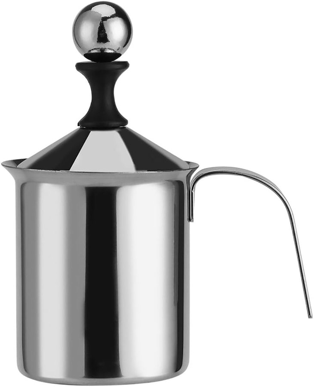 ZanMax Milchaufschäumer Manueller Milchaufschäumer, 400 ml/ 800 ml, Edelstahl mit Doppelsieb