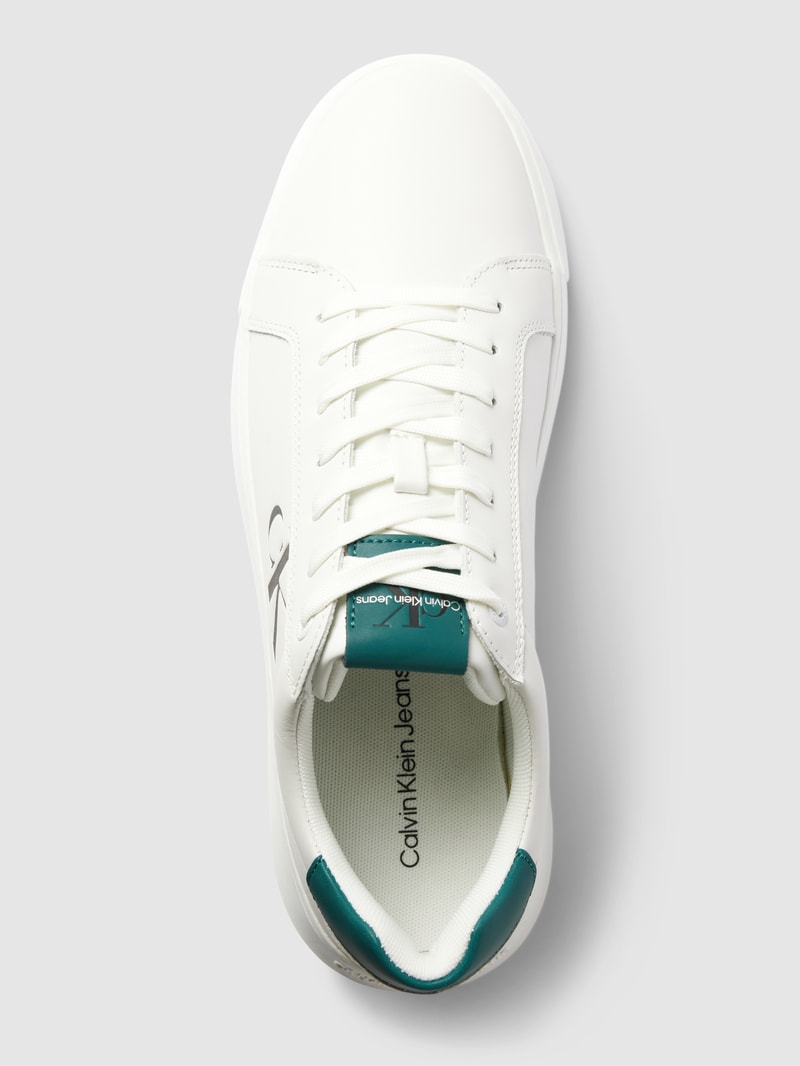 Sneaker aus Leder mit Label-Print in weiss