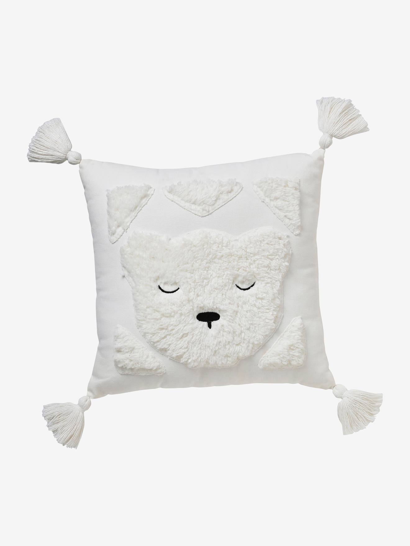 Coussin avec applications sherpa Ours berbère ecru
