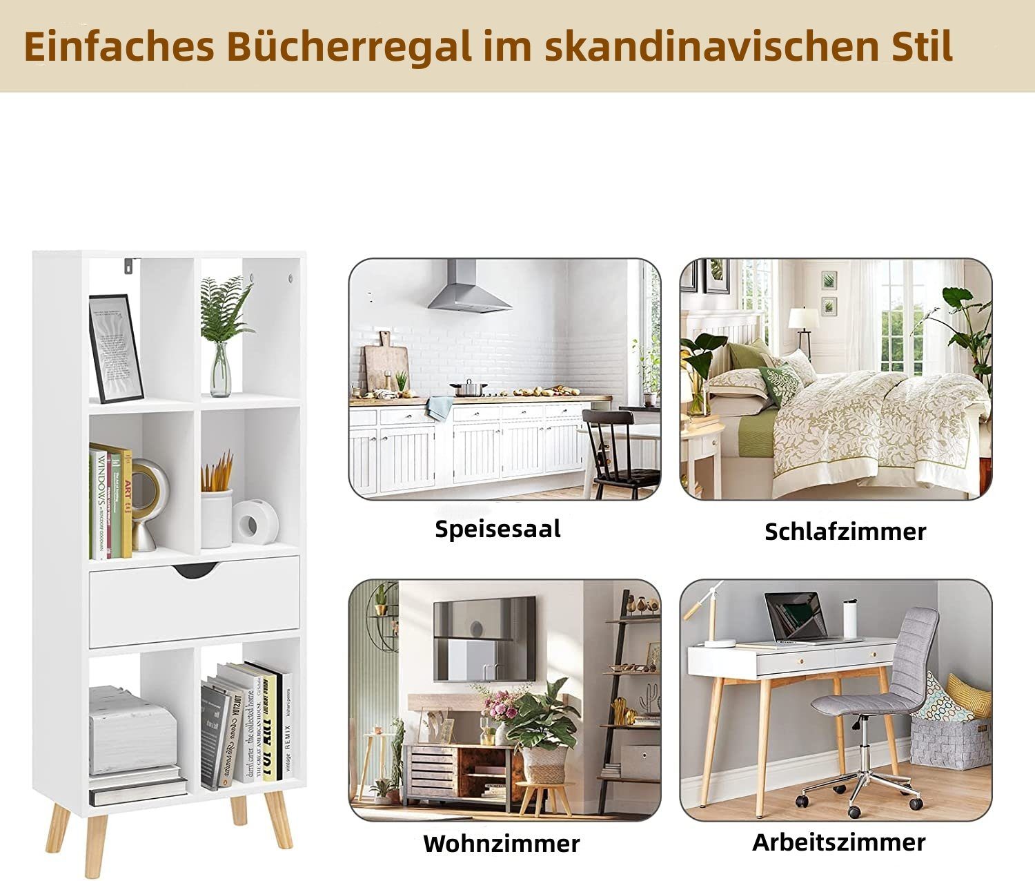 EUGAD Bücherregal, 1-tlg., Raumteiler Aktenregal mit Schublade, aus MDF, Weiß
