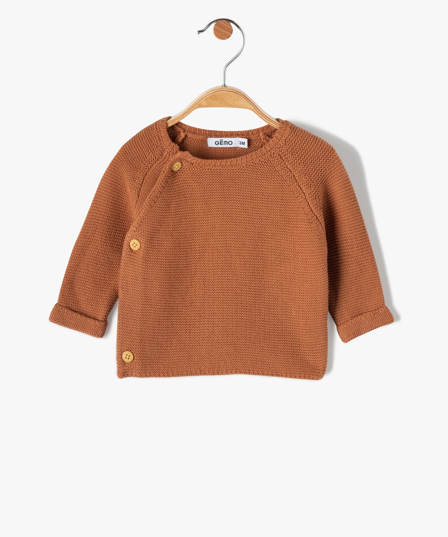 Gilet brassière bébé en maille fantaisie coloris uni camel | GEMO