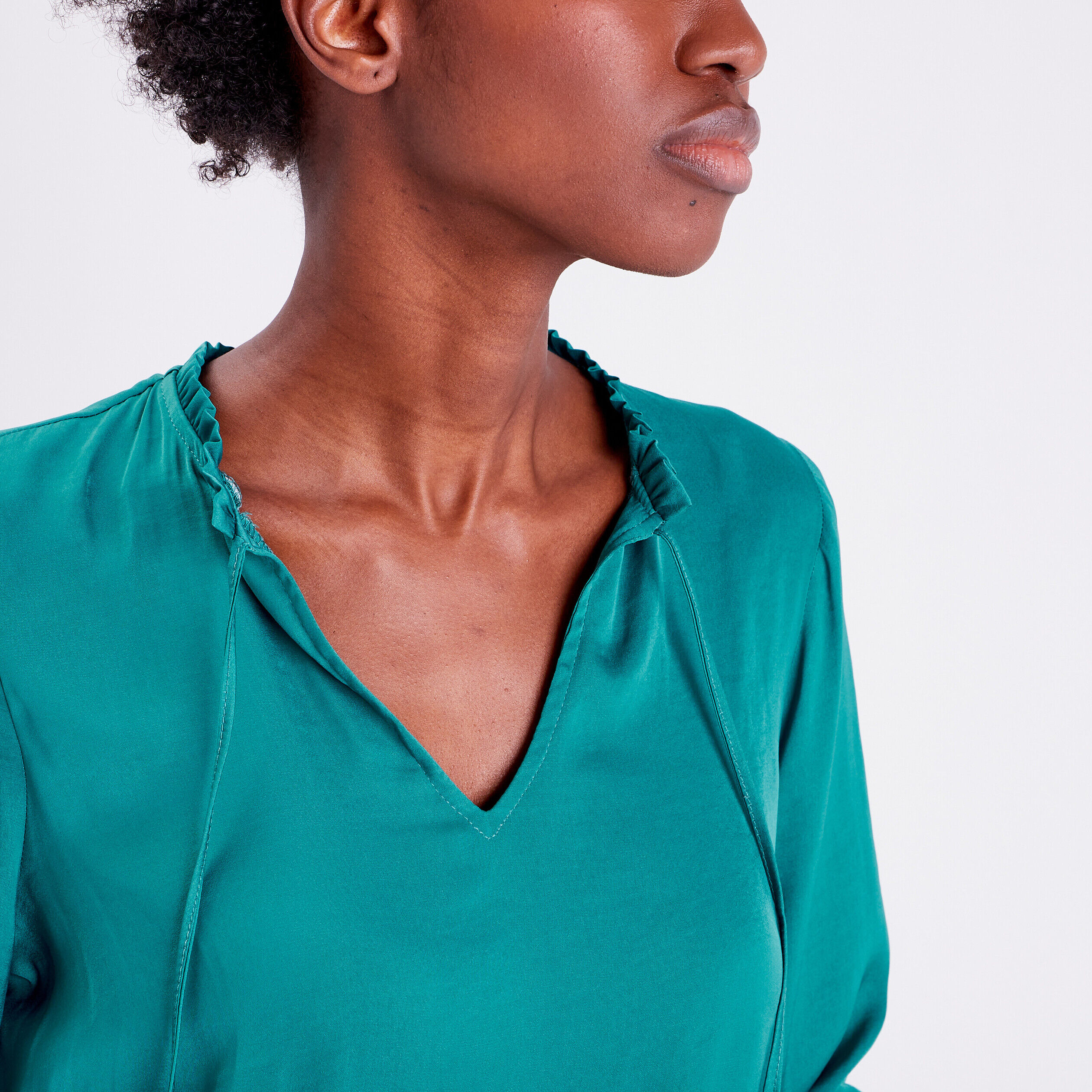 Blouse manches longues satinée vert émeraude femme | Cache Cache