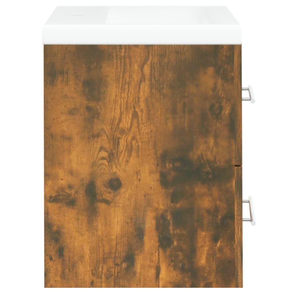 vidaXL Badezimmerspiegelschrank Waschbeckenschrank mit Einbaubecken Räuchereiche Holzwerkstoff (1-St)
