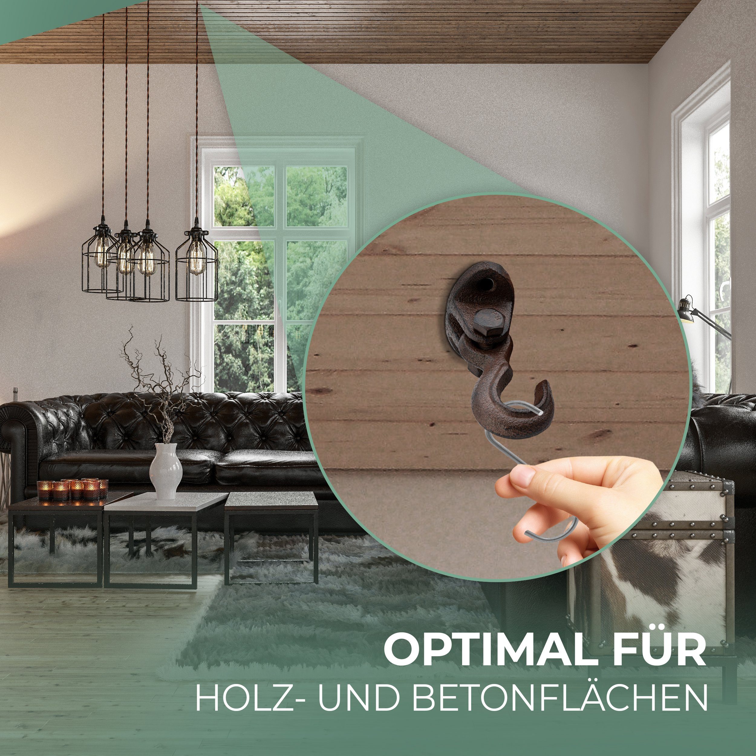 Glaskönig Garderobenhaken Rustikale Eisenhaken - bewegliche Wand und Deckenhaken - Gusseisen (traditionell gegossene Gusshaken, 2 Stück beweglich), ideal für eine DIY Befestigungslösung