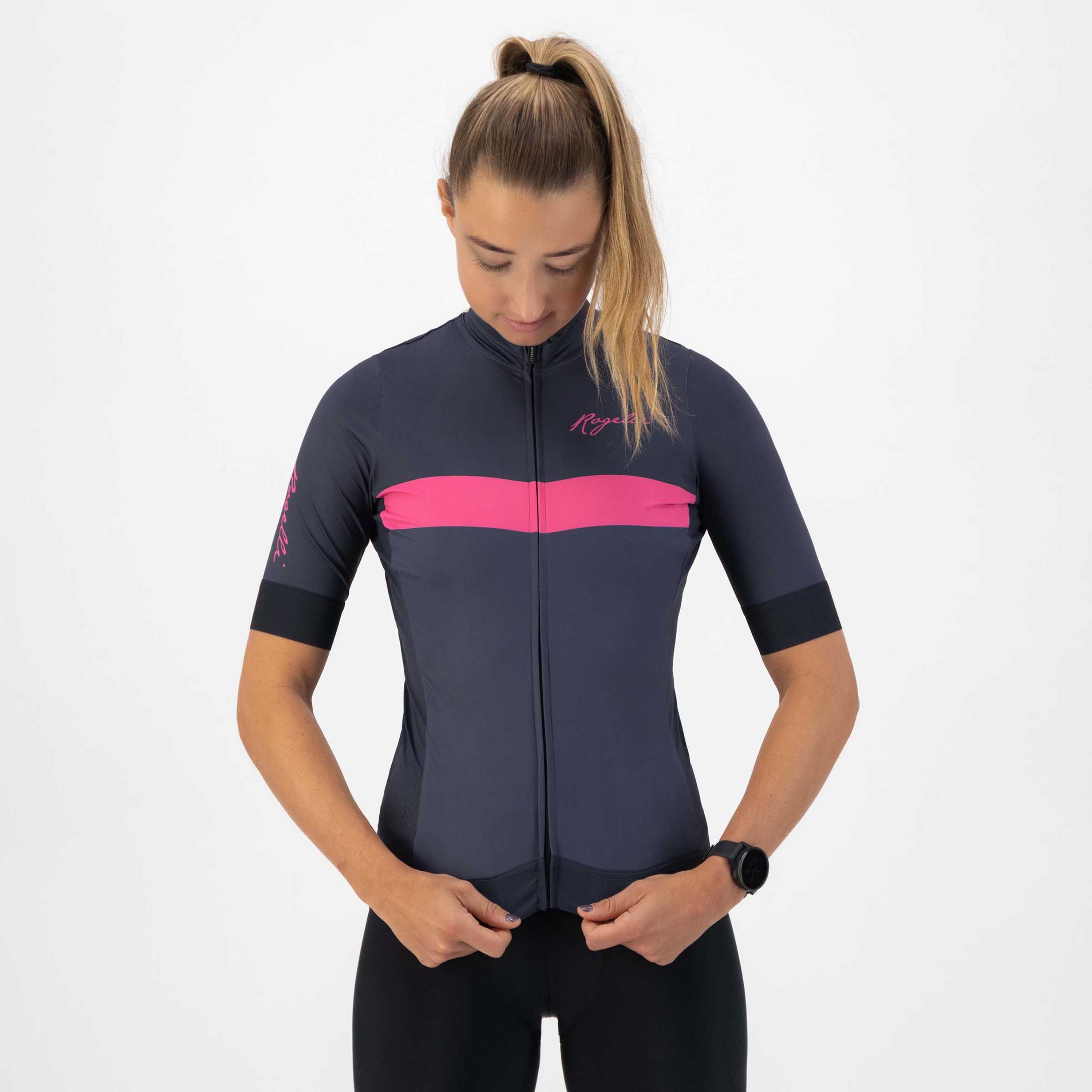 Rogelli Prime Blau/Rosa Damen Radtrikot Kurzarm