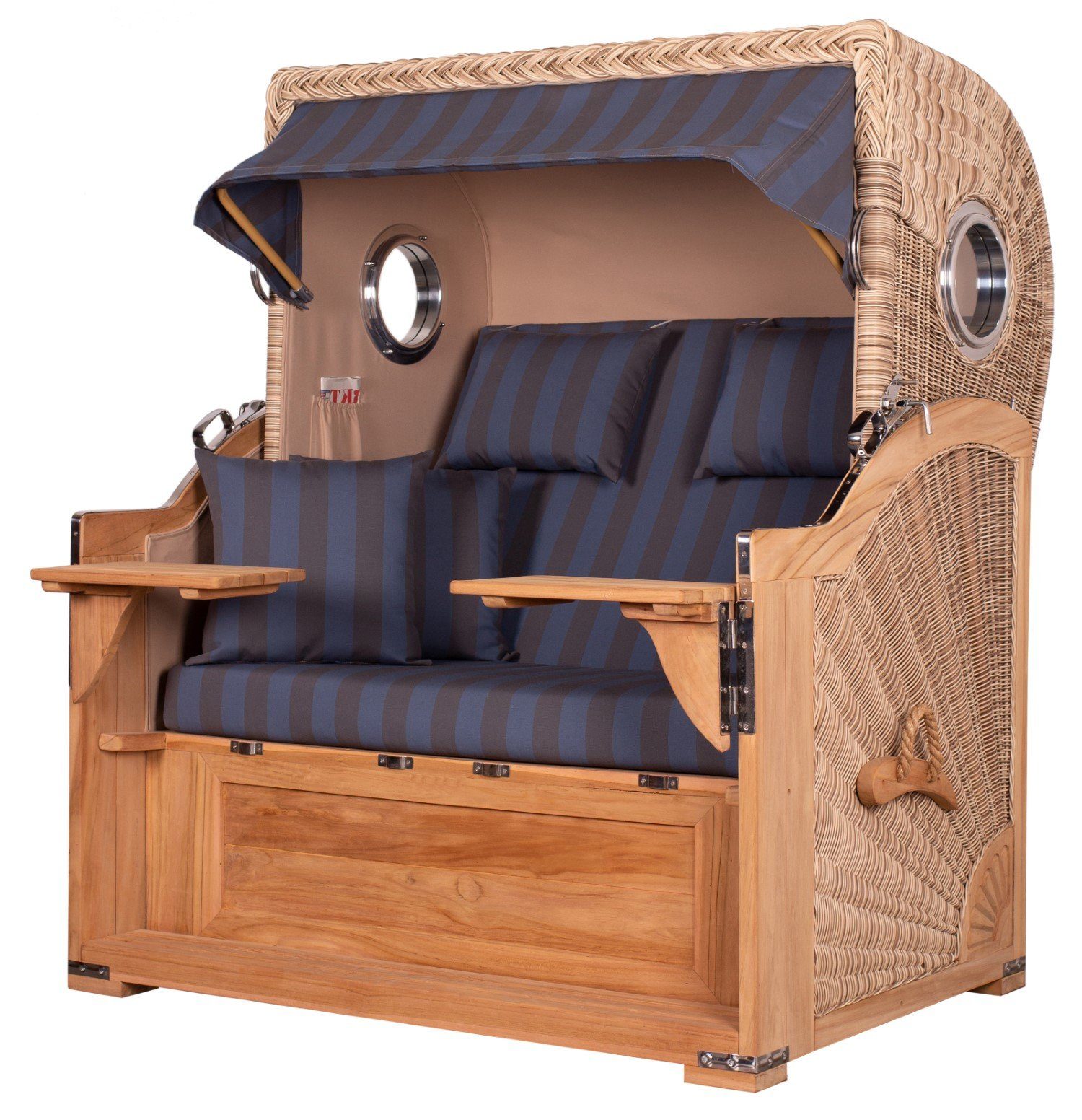 bene living Strandkorb Königssee 2,5-Sitzer Teak - PE shell - Modell 582, BxTxH: 142x95x170 cm, Volllieger ca. 175 Grad, Ostsee-Strandkorb Komplettset, inkl. Liftersystem und Bullaugen