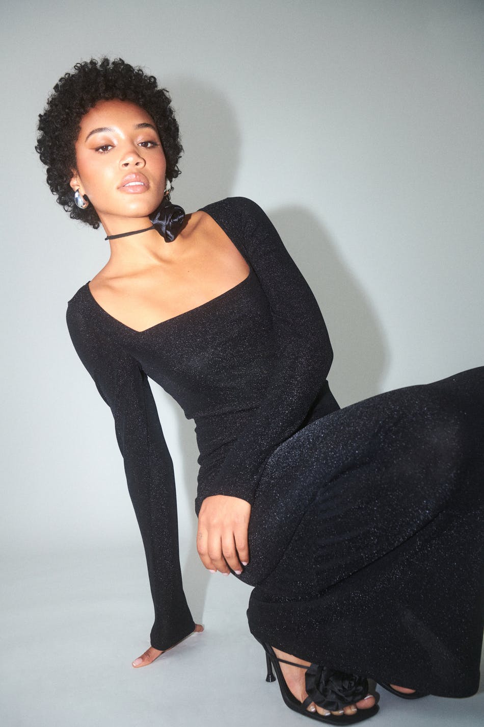 Square neck glitter maxi dress
