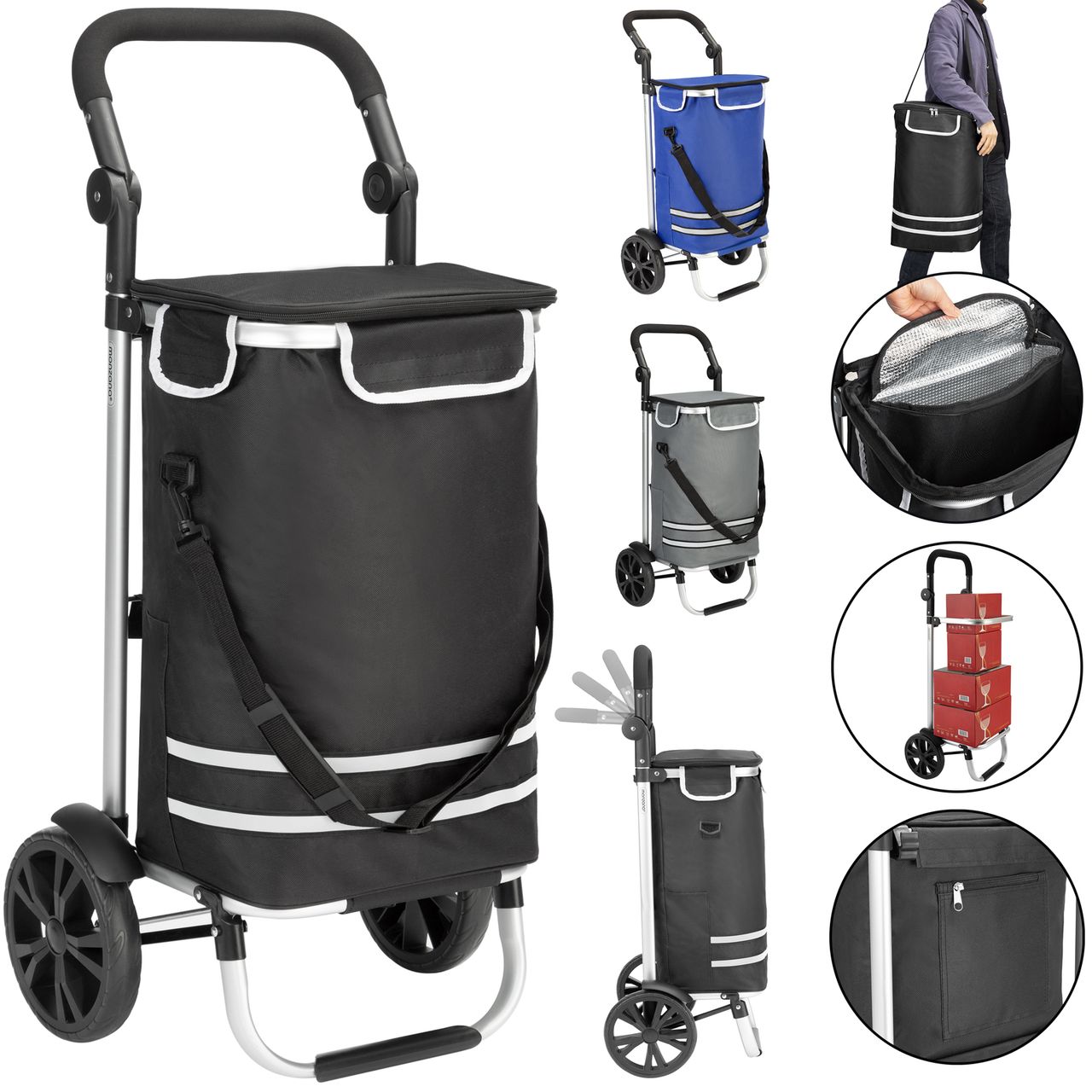Monzana Einkaufstrolley Alu 35l 54 x 31 x 24cm schwarz