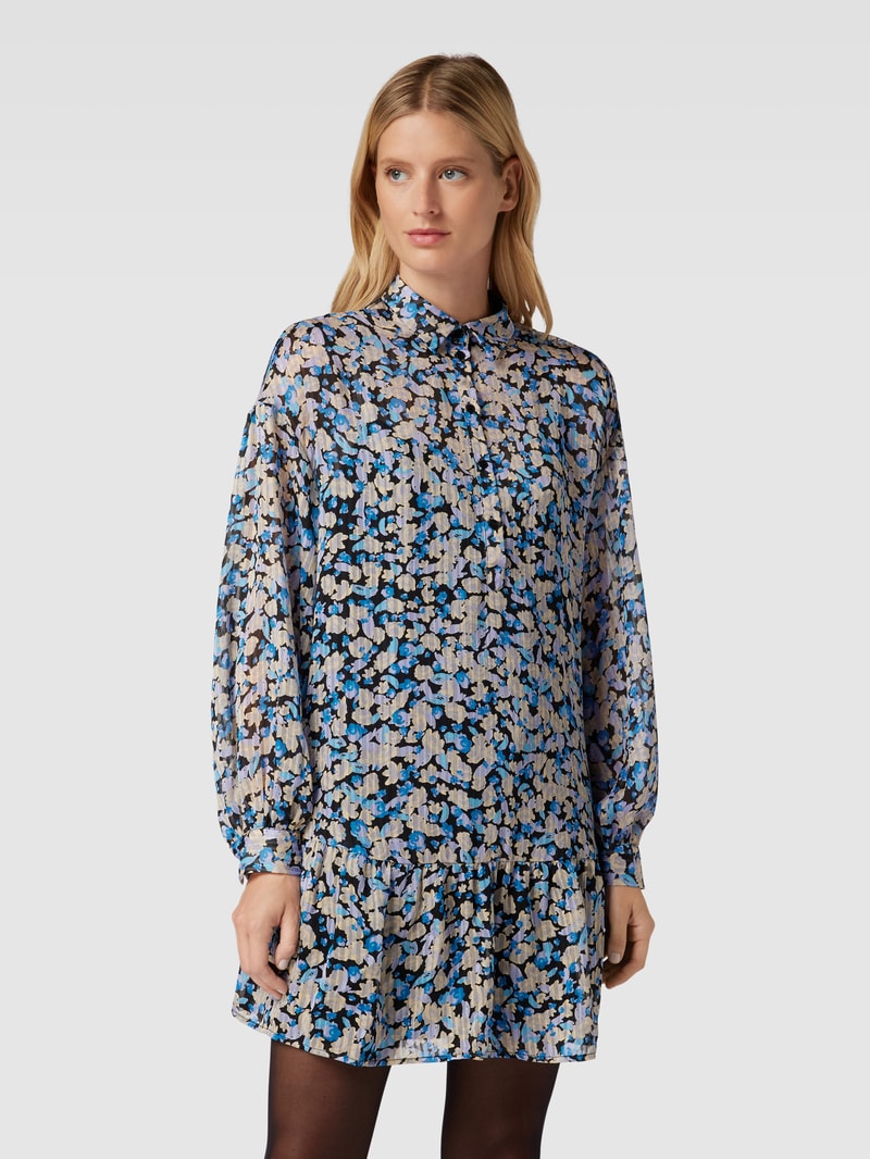 Minikleid mit Allover-Muster und kurzer Knopfleiste in royalblau