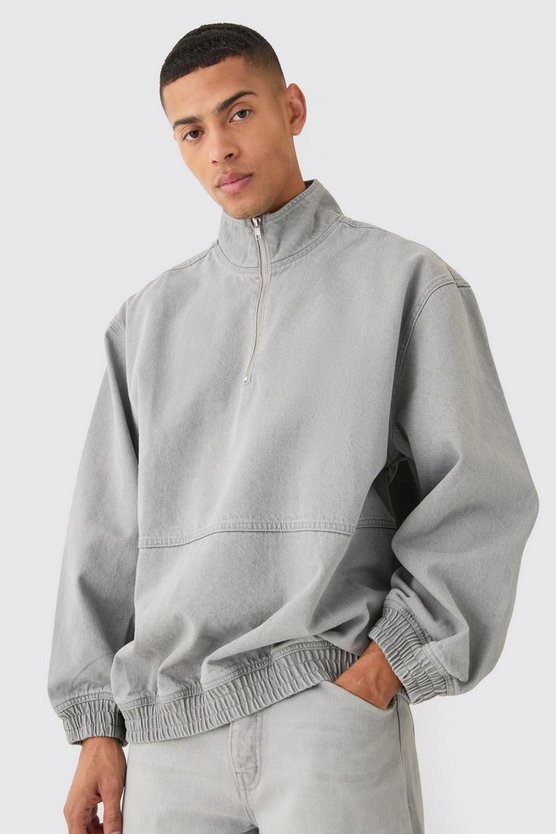 Oversize Jacke mit Trichterkragen und 1/4 Reißverschluss