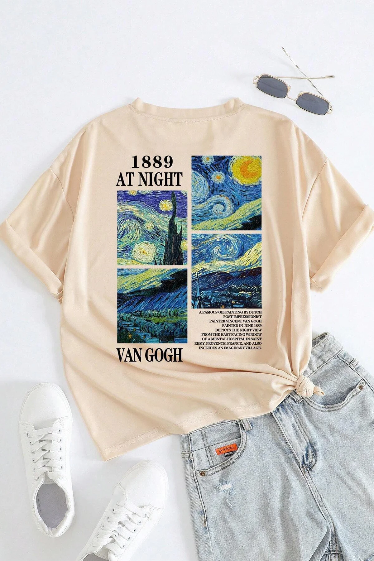 uyguntarz  Übergroßes Unisex-T-Shirt mit Van Gogh-Aufdruck