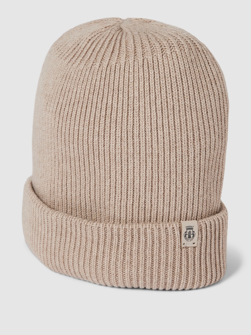 Strickmütze mit Label-Detail in beige