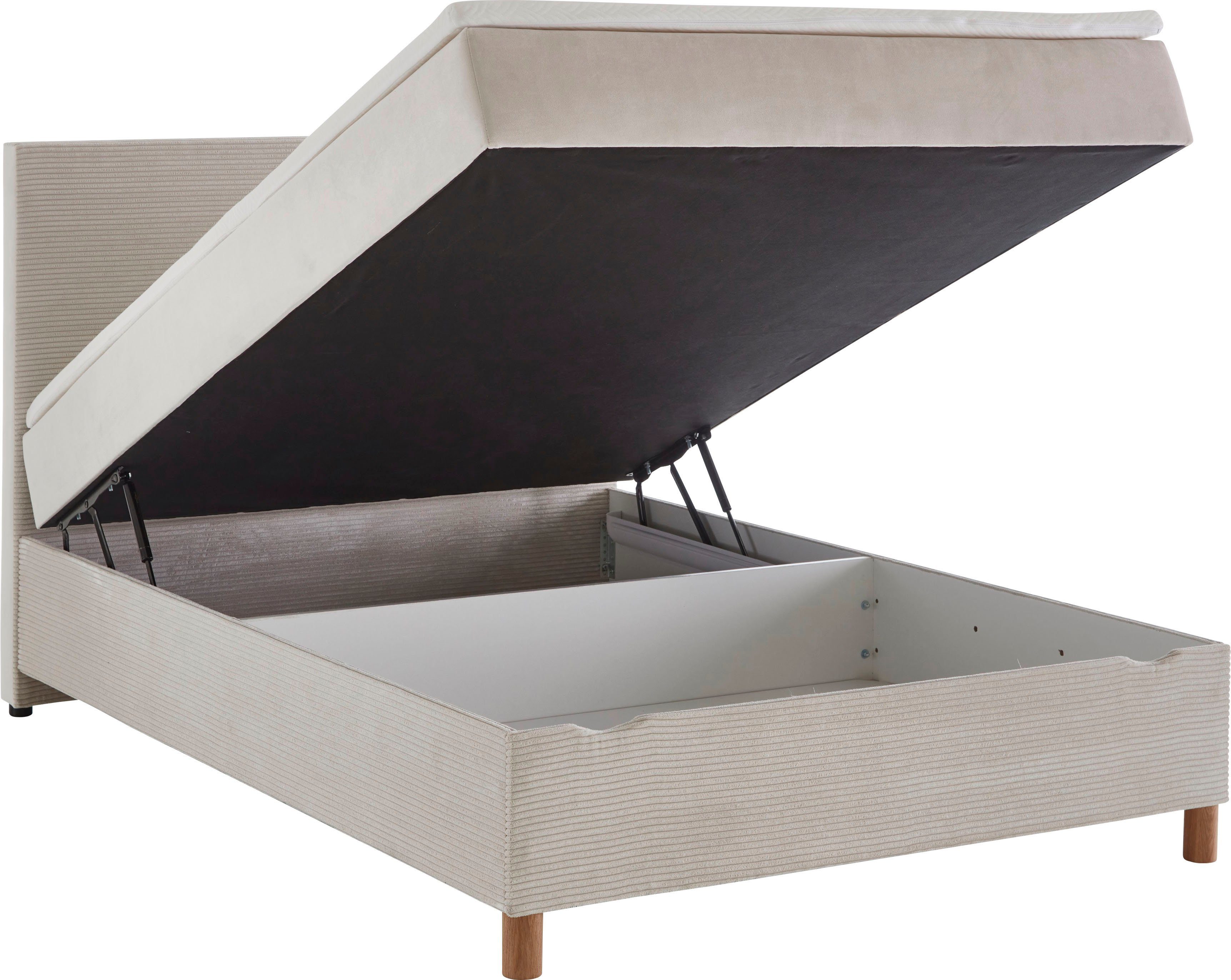 meise.möbel Boxbett Korsika, mit Bettkasten und Topper, Bezug aus einem Stoff- und Cordmix
