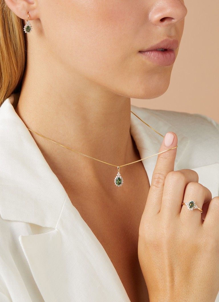 Diamond Point Yellow gold pendant, 1.00 ct green sapphire, Eden