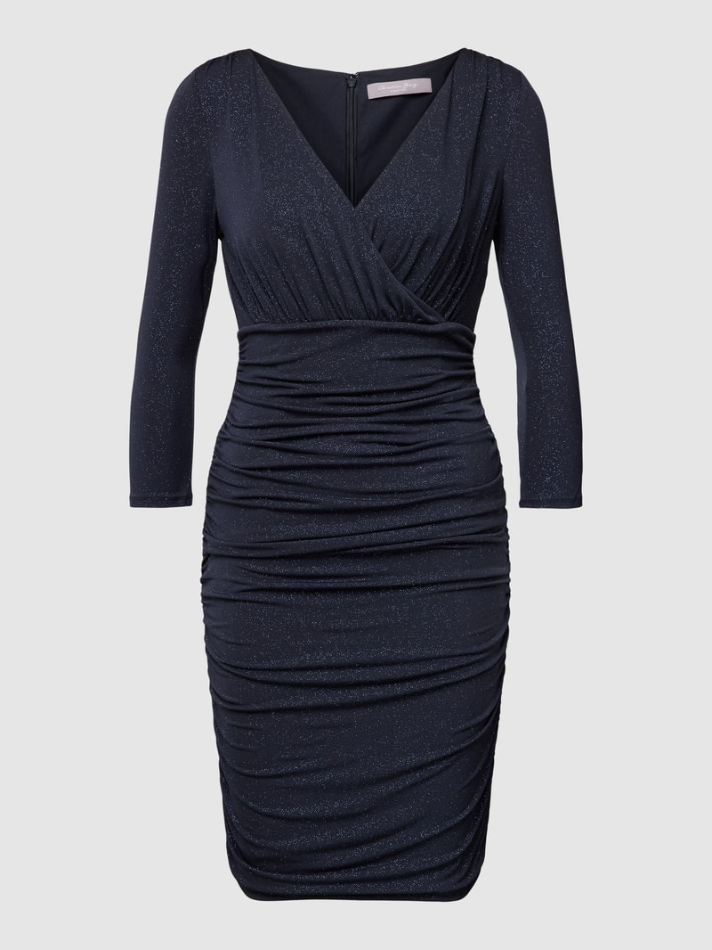 Cocktailkleid mit V-Ausschnitt in marineblau meliert