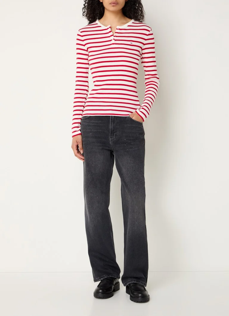 Μπλούζα Tommy Hilfiger με ριγέ ριγέ λογότυπο και ριγέ τελείωμα