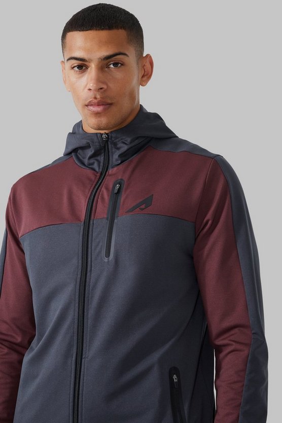 Active Colorblock Hoodie mit Trichterkragen und Reißverschluss