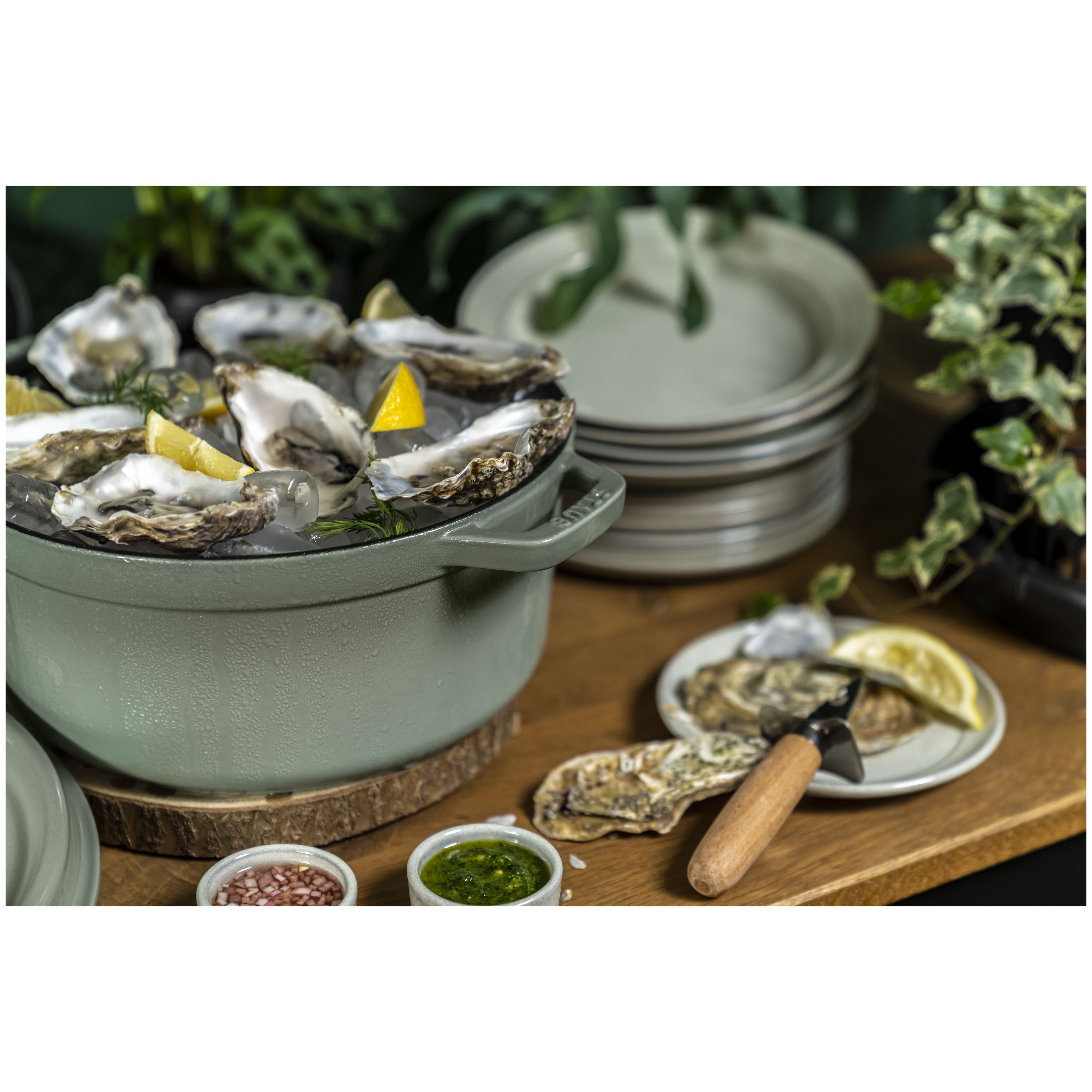 Cocotte 24 cm, rund, Eukalyptus, Gusseisen