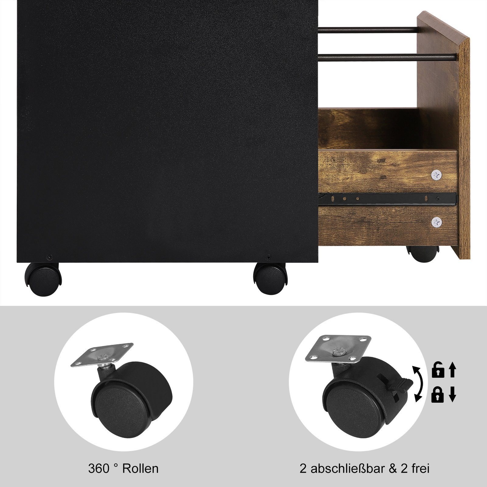Woltu Aktenschrank (1-St) mobiler Schrank, Rollcontainer mit 3 Schubladen
