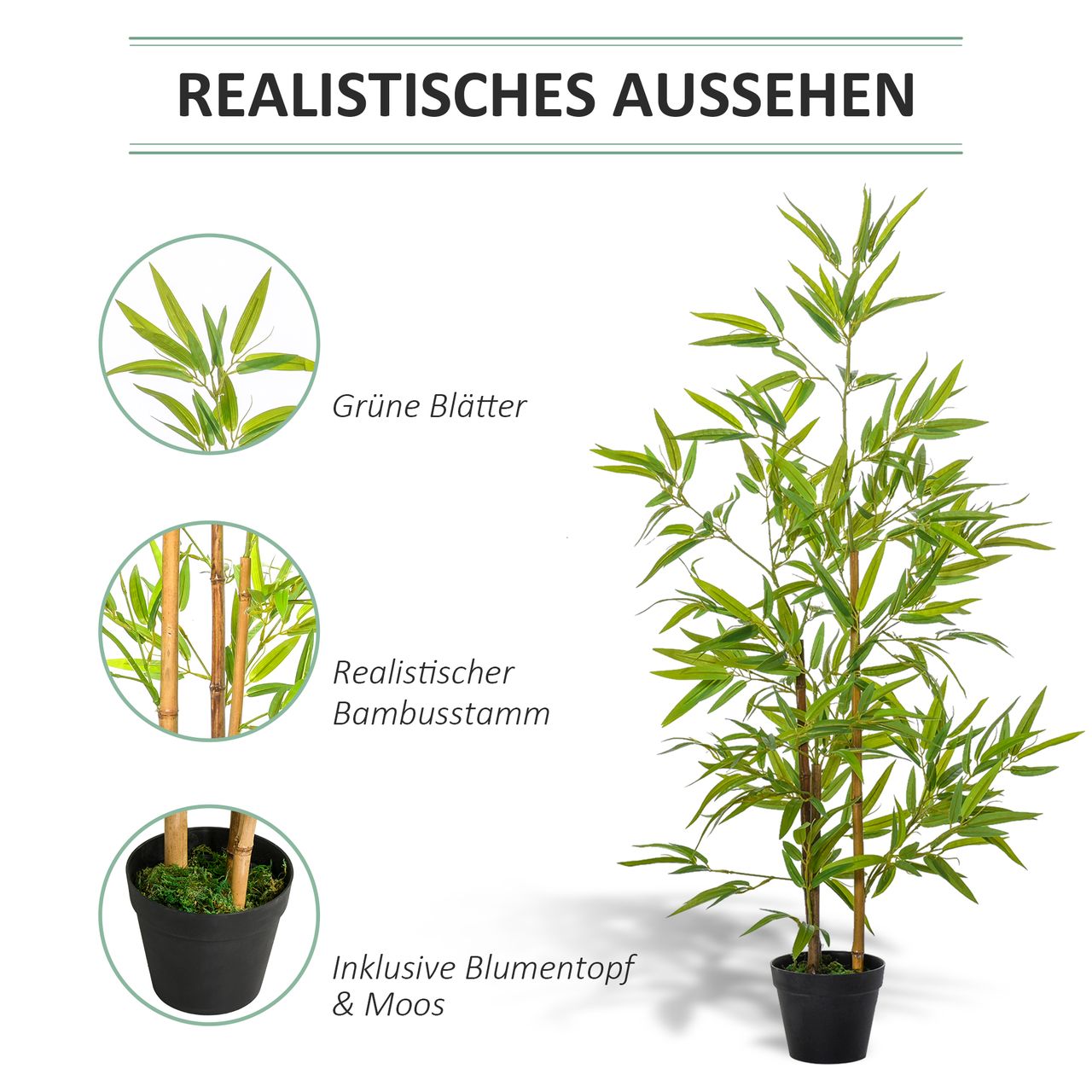 Outsunny Künstlicher Bambus Kunstpflanze Dekoration Kunstbaum Baumdekoration 120cm