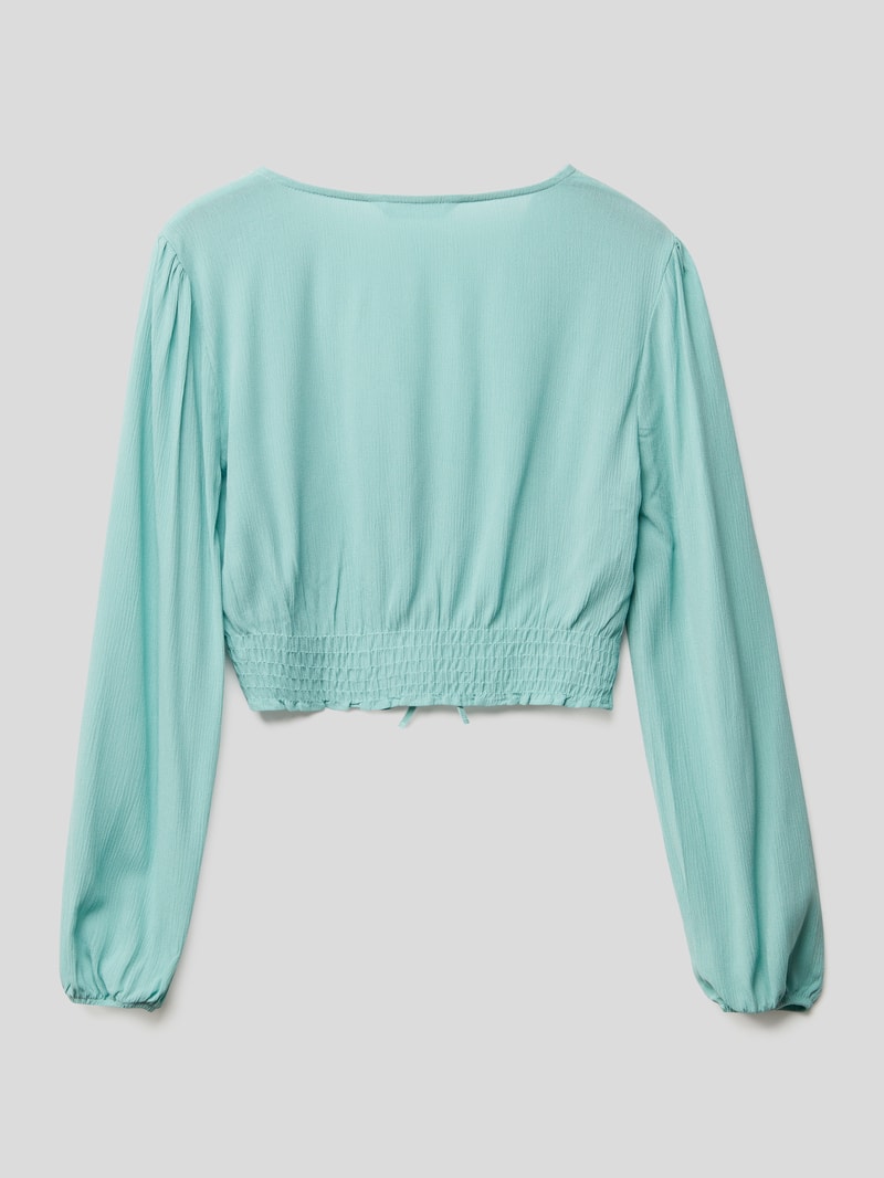 Cropped Longsleeve mit Smok-Einsatz in aqua blau