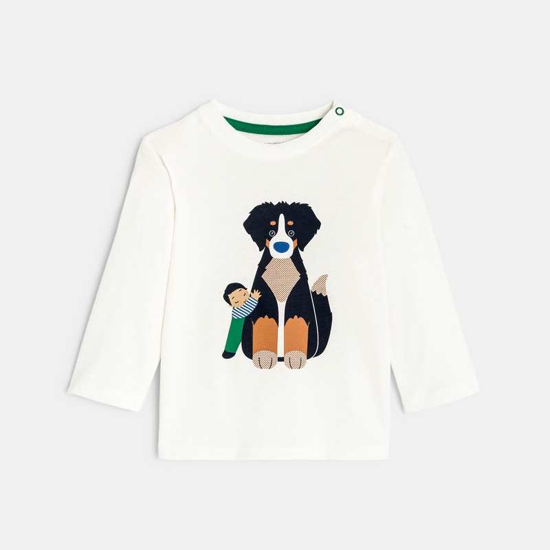 T-shirt chien câlin blanc bébé garçon