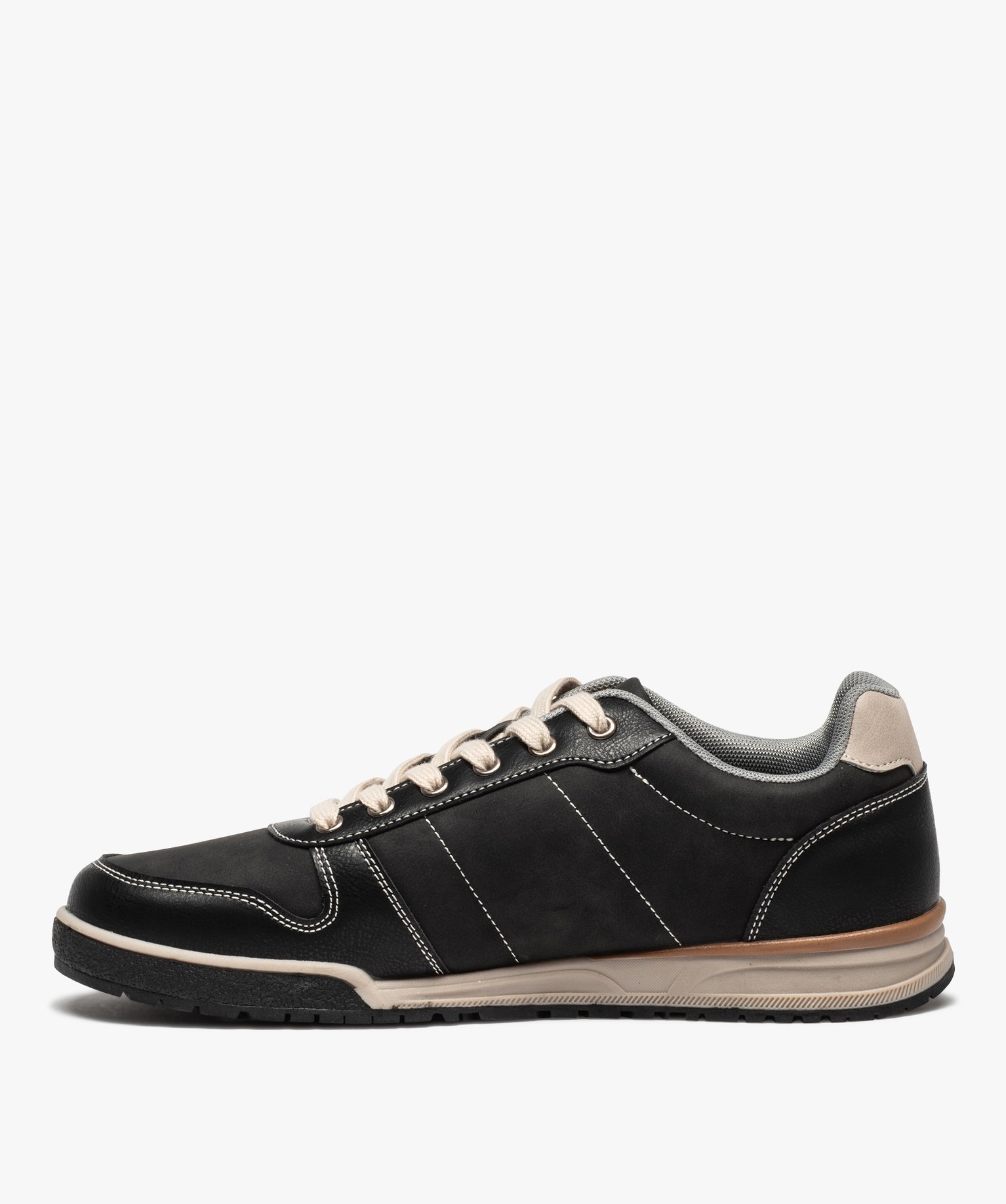 Baskets homme à surpiqres contrastées fermeture lacets noir | GEMO