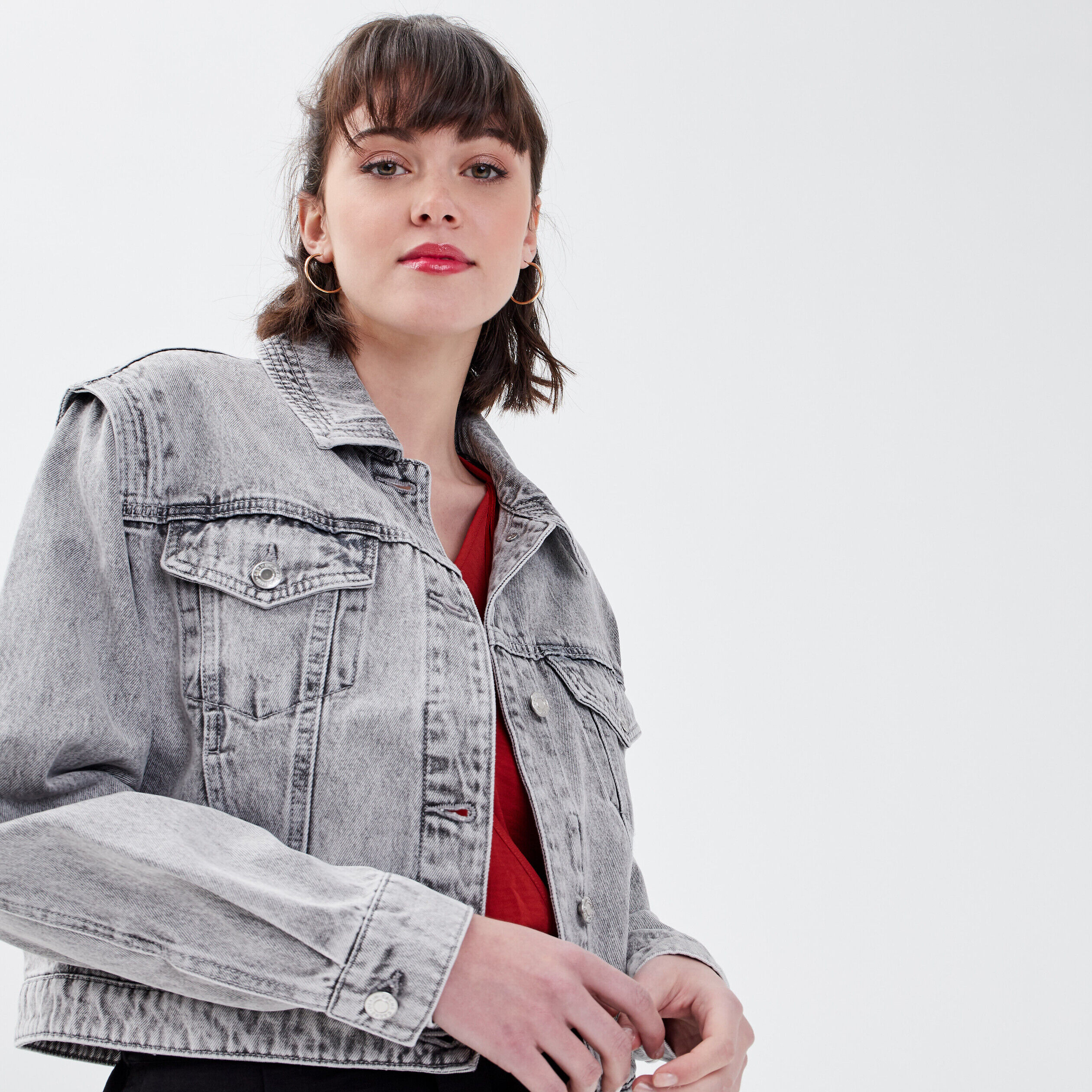 Veste droite en jean denim snow gris femme | Cache Cache