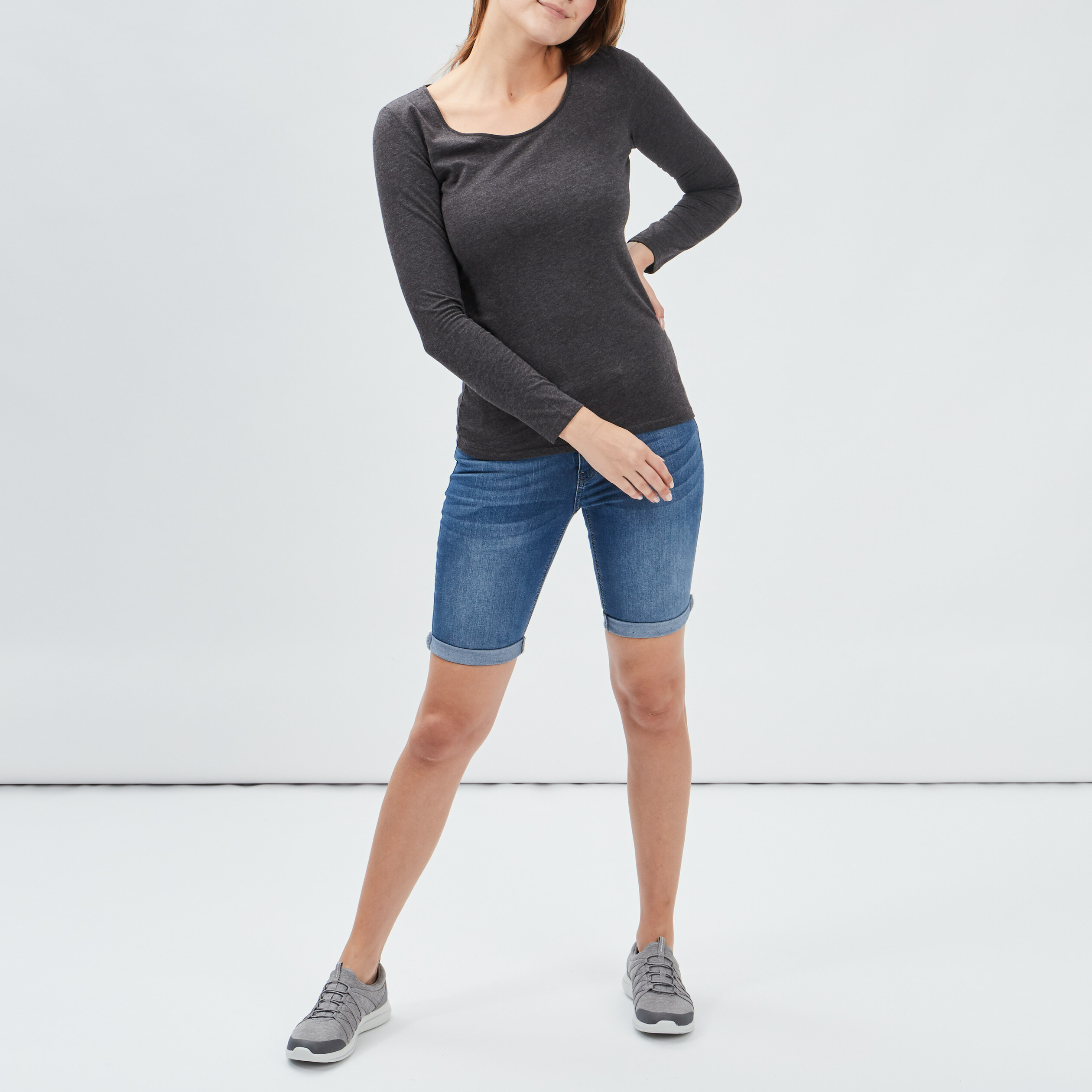 T-shirt à manches longues gris foncé femme | La Halle