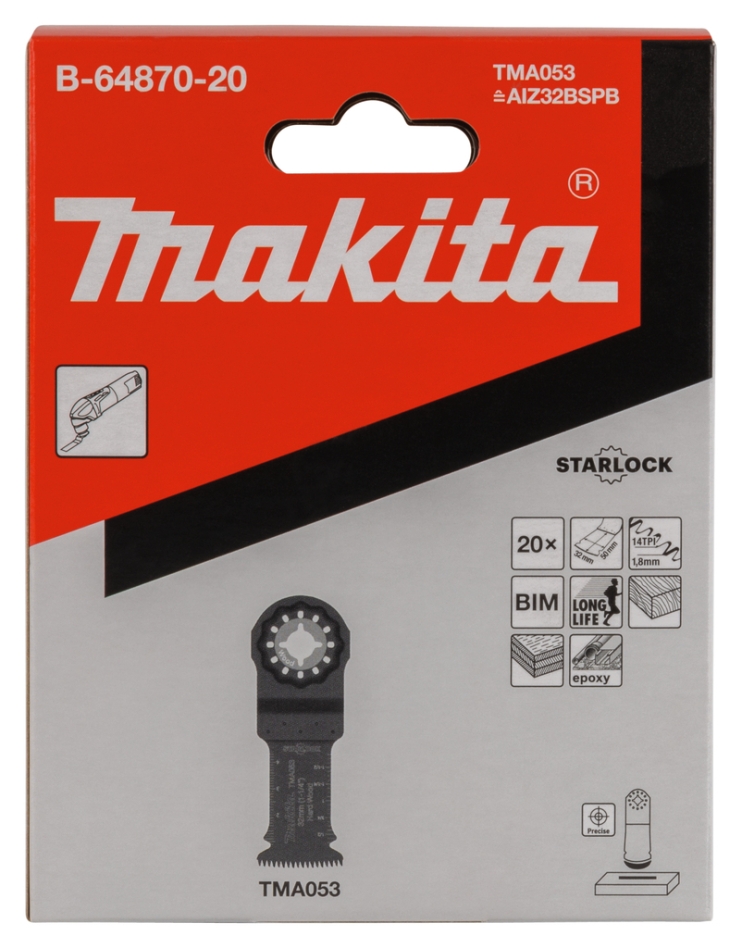 Makita Zubehör B-64870-20 TMA053 Tauchsägeblatt 32 x 50 mm Hartholz, 20 Stück