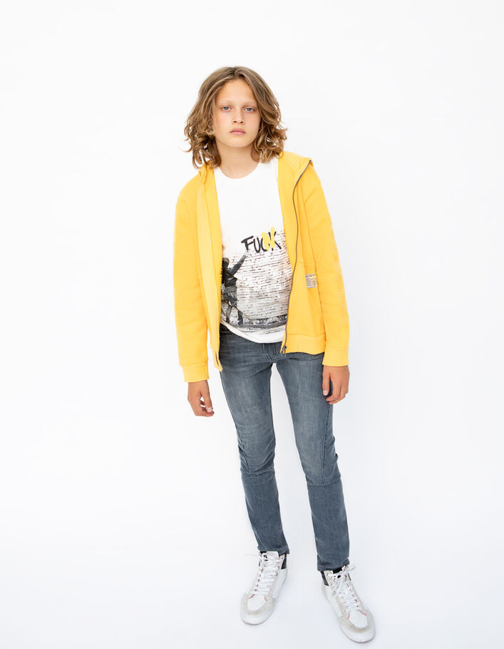 Cardigan jaune message embossé manche garçon
