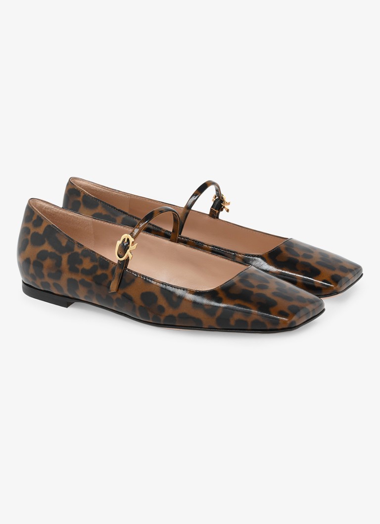 Gianvito Rossi Christina 05 leather ballerina with leopard print