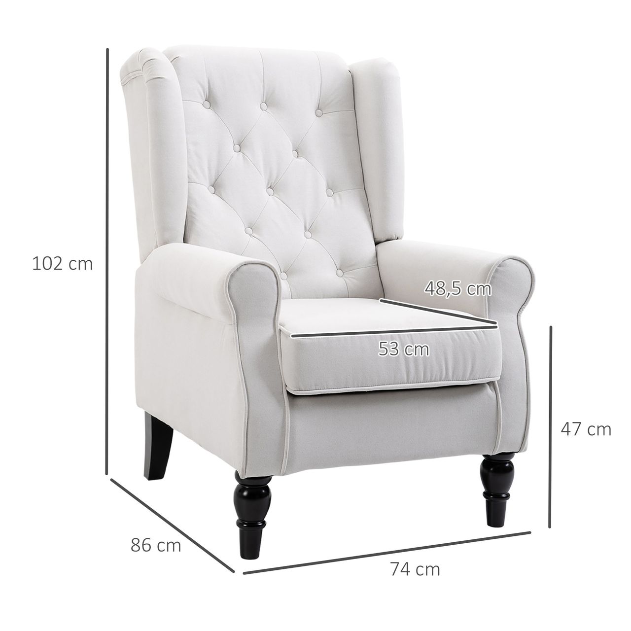 HOMCOM Einzelsessel mit Tufting Relaxsessel Einzelstuhl Holzfüße Polyester Creme