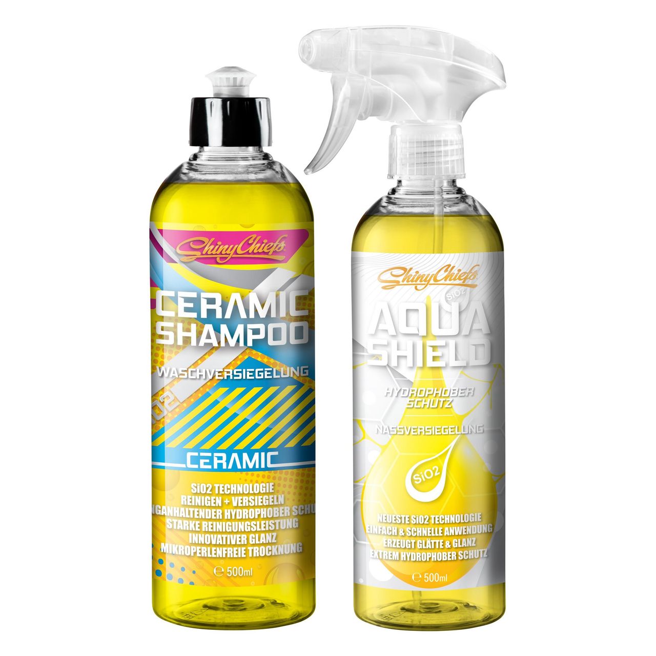 ShinyChiefs 2er Pack AQUA SHIELD   CERAMIC SHAMPOO - Waschversiegelung Kit Intensive Reinigung
