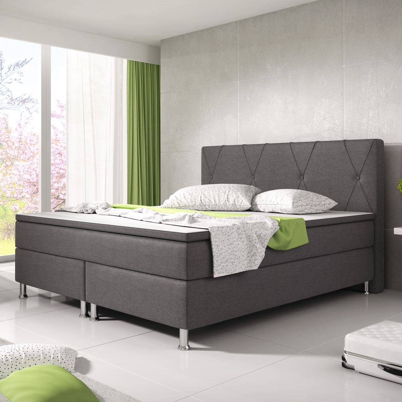 IHG Boxspringbett Boston 180x200 Webstoff Anthrazit