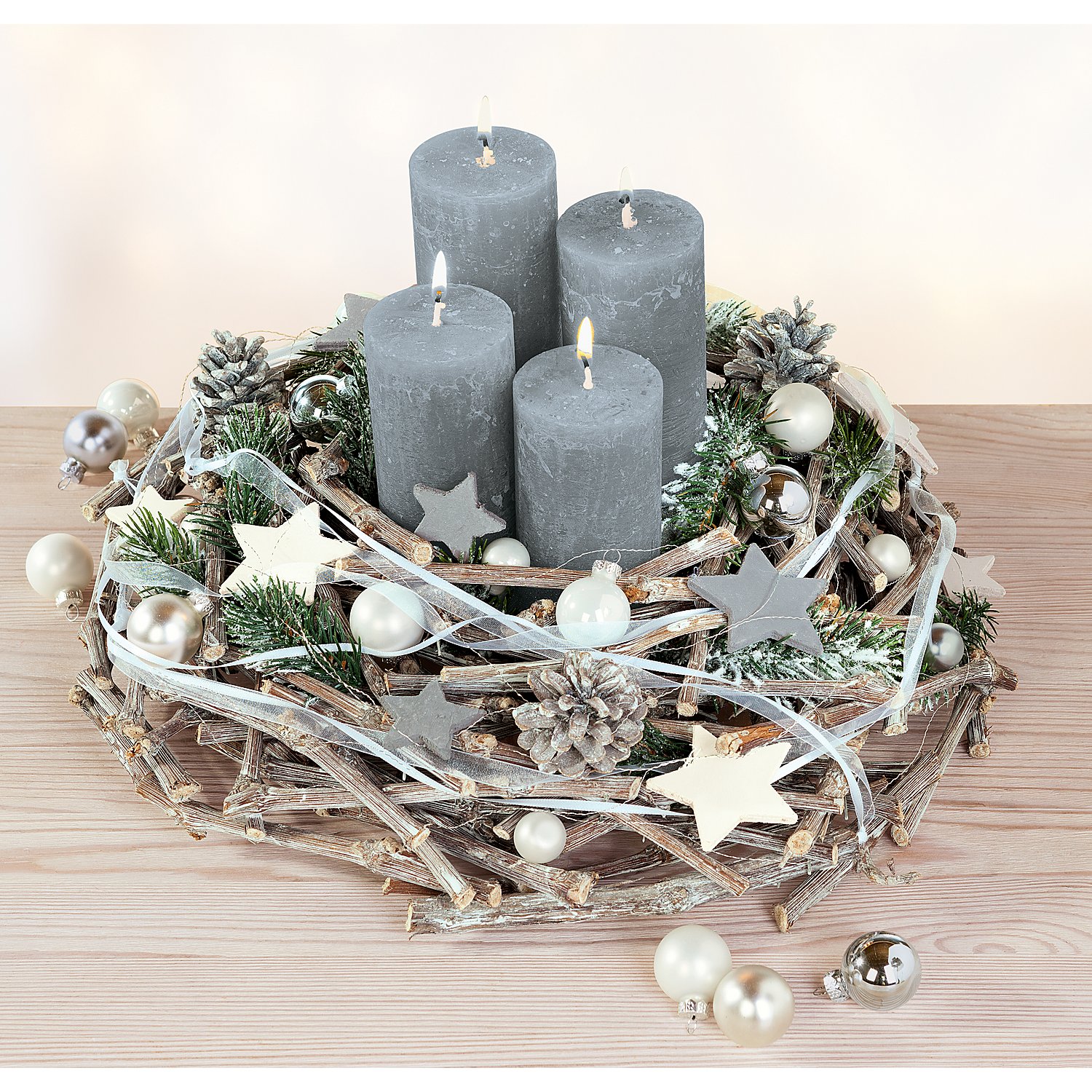 Weihnachtskugeln aus Glas, weiß, silber, 3 cm Ø, 12 Stück
